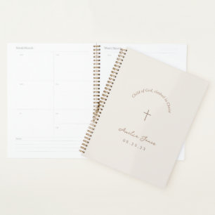 Personalized Baptism Gift Cross Beige Planner