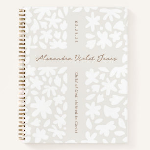 Personalized Baptism Gift Floral Cross Notebook