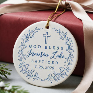 Personalized Baptism God Bless Baby Name Ceramic Ornament