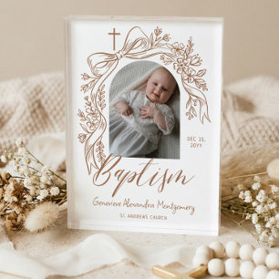 Personalized Baptism Keepsake Floral Baby Gift Photo Block