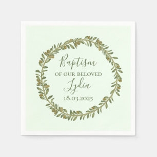 Personalized Baptism Olive Wreath Paper Napkin