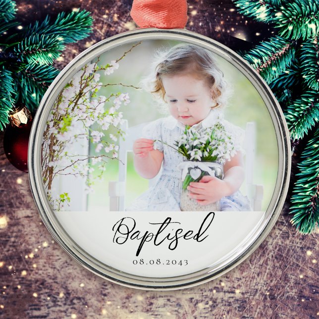 Personalized Baptism Photo Keepsake Metal Ornament (Creator Uploaded)