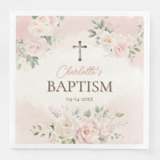 Personalized Baptism Pink Roses Napkin