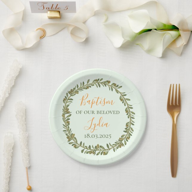 Personalized Baptism Plastic Plate with Olives (Wedding)