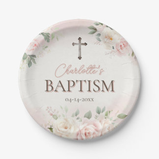 Personalized Baptism Plate - Roses Favour Tags