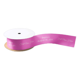 Personalized Baptismal Christening Name Rose Pink Satin Ribbon
