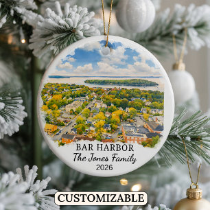 Personalized Bar Harbour Ornament, Custom Maine Ceramic Ornament