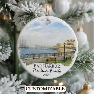 Personalized Bar Harbour Ornament, Custom Maine Ceramic Ornament