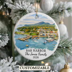 Personalized Bar Harbour Ornament, Custom Maine Ceramic Ornament
