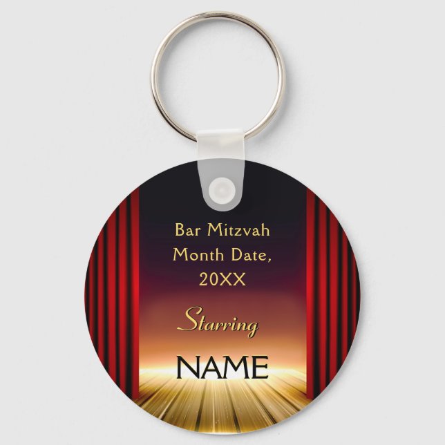 Personalized Bar Mitzvah Party Favours Giveaways Keychain (Front)