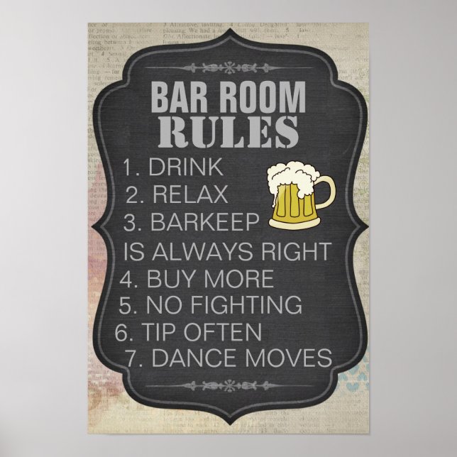 Personalized Bar Room Rules Poster (Front)