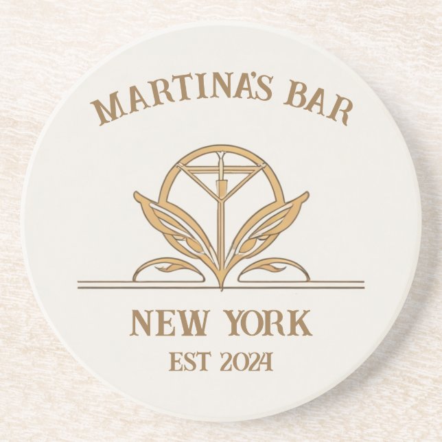 Personalized Bar Sign Martini Logo Custom Name Coaster (Front)