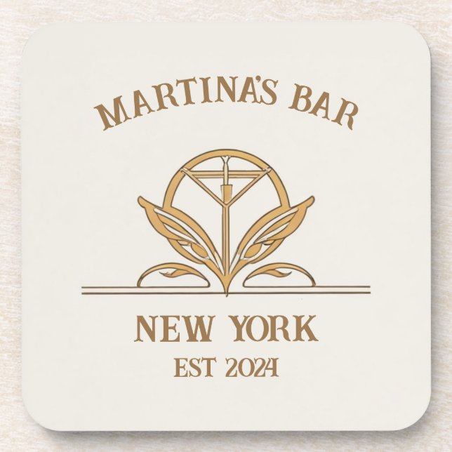 Personalized Bar Sign Martini Logo Custom Name Coaster (Front)