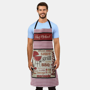 Personalized Barbecue Chef Red Gingham Check  Apron