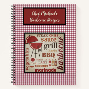 Personalized Barbecue Chef Red Gingham Check   Notebook