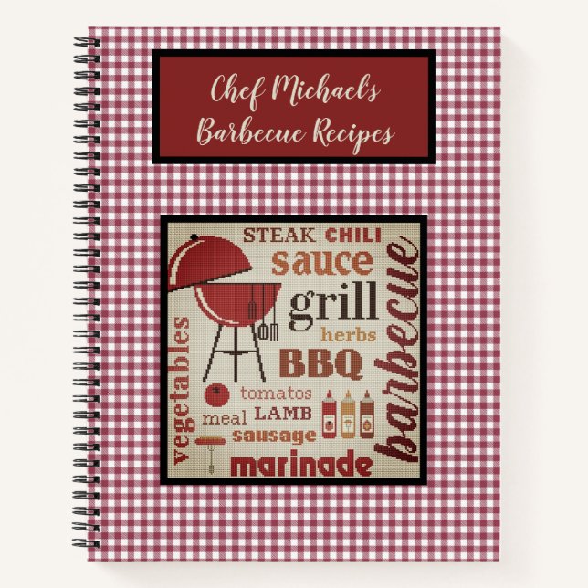 Personalized Barbecue Chef Red Gingham Check   Notebook (Front)