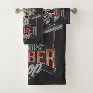 Personalized Barber Shop Hipster Skull and Razors  Bath Towel Set