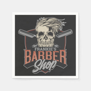 Personalized Barber Shop Hipster Skull and Razors Napkin