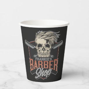 Personalized Barber Shop Hipster Skull and Razors Paper Cups