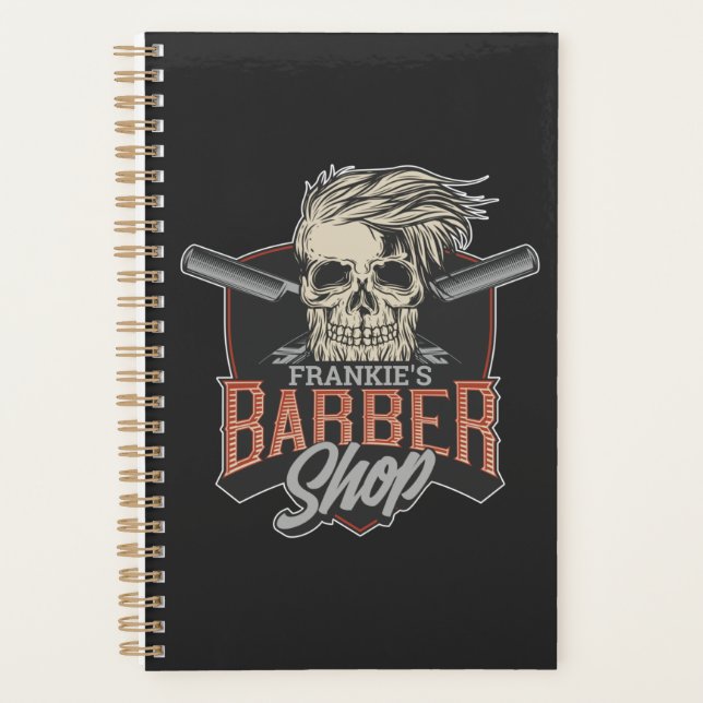 Personalized Barber Shop Hipster Skull and Razors  Planner (Front)