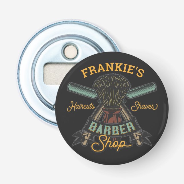 Personalized Barber Shop Retro Haircuts Shaves Bottle Opener (Front)