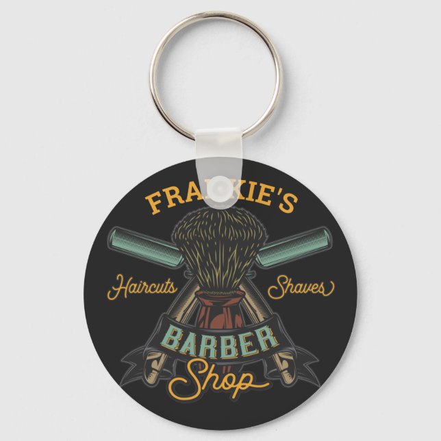 Personalized Barber Shop Retro Haircuts Shaves  Keychain (Front)
