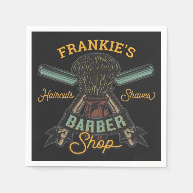 Personalized Barber Shop Retro Haircuts Shaves  Napkin (Front)