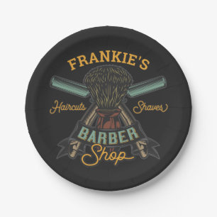 Personalized Barber Shop Retro Haircuts Shaves Paper Plate