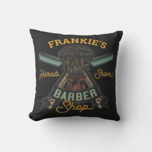 Personalized Barber Shop Retro Haircuts Shaves Throw Pillow