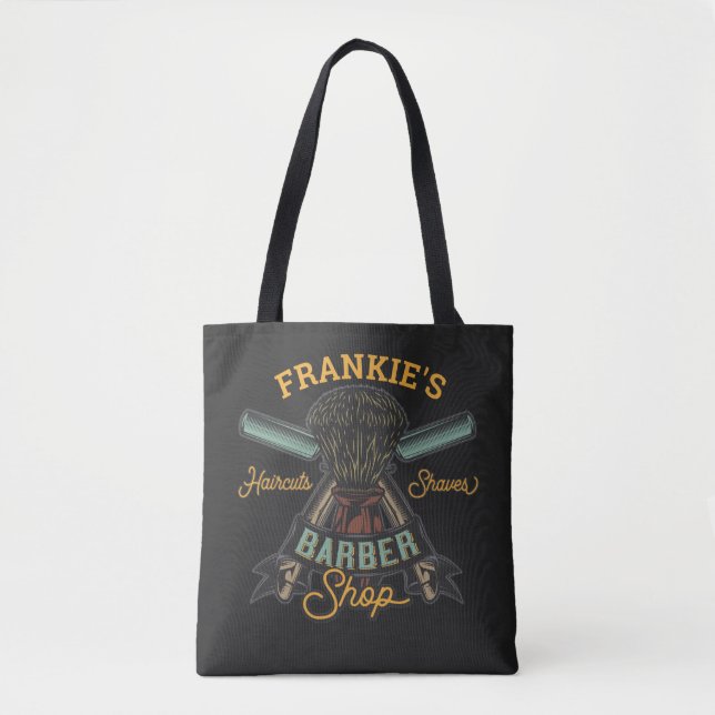 Personalized Barber Shop Retro Haircuts Shaves Tote Bag (Front)