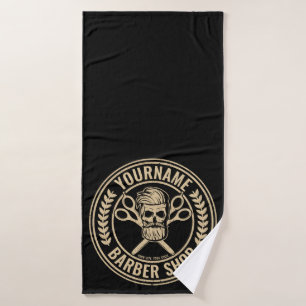 Personalized Barber Shop Skull Rockabilly Salon   Bath Towel Set