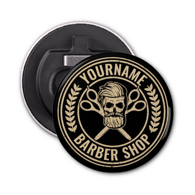Personalized Barber Shop Skull Rockabilly Salon  Bottle Opener (Front)