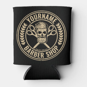 Personalized Barber Shop Skull Rockabilly Salon Can Cooler