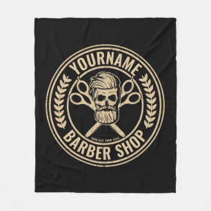Personalized Barber Shop Skull Rockabilly Salon  Fleece Blanket