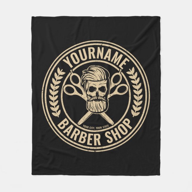 Personalized Barber Shop Skull Rockabilly Salon  Fleece Blanket (Front)