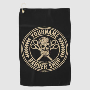 Personalized Barber Shop Skull Rockabilly Salon   Golf Towel