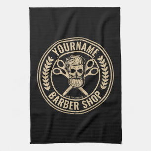 Personalized Barber Shop Skull Rockabilly Salon Kitchen Towel