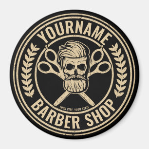 Personalized Barber Shop Skull Rockabilly Salon Magnet
