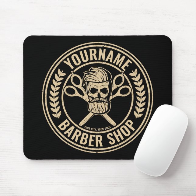 Personalized Barber Shop Skull Rockabilly Salon   Mouse Pad (With Mouse)