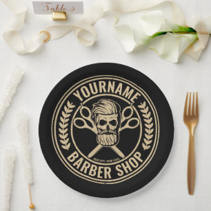 Personalized Barber Shop Skull Rockabilly Salon   Paper Plate