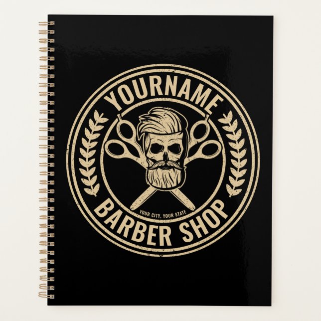 Personalized Barber Shop Skull Rockabilly Salon Planner (Front)
