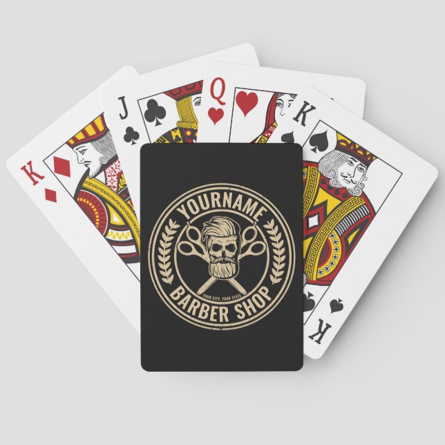 Personalized Barber Shop Skull Rockabilly Salon   Playing Cards (Back)
