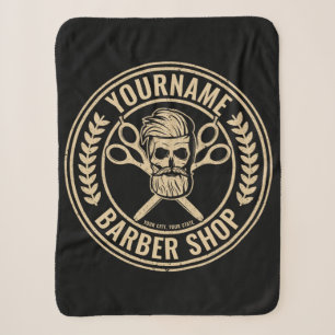 Personalized Barber Shop Skull Rockabilly Salon  Sherpa Blanket