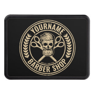 Personalized Barber Shop Skull Rockabilly Salon  Trailer Hitch Cover