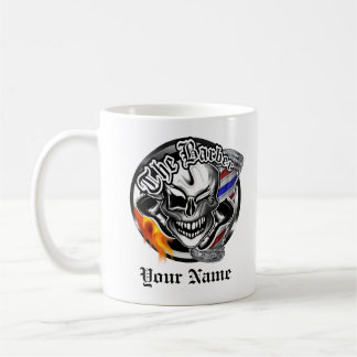 Personalized Barber Skull with Flaming Razor Mug