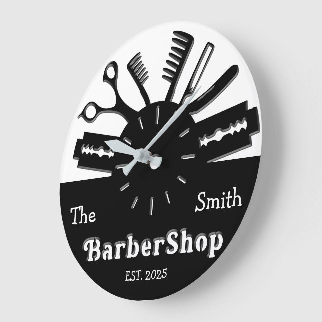 Personalized Barbershop  Large Clock (Angle)