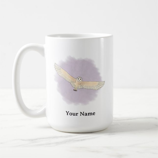 Personalized Barn Owl with Purple Background Coffee Mug (Left)