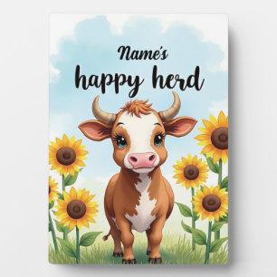Personalized Barnyard Metal Sign – Cow & Sunflower Plaque
