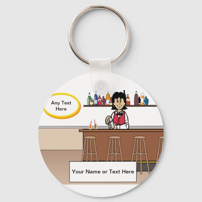 Personalized Bartender - Female Cartoon  Keychain (Front)