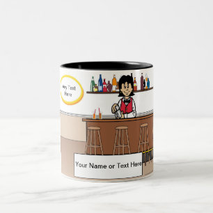 Personalized Bartender - Female Cartoon Two-Tone Coffee Mug